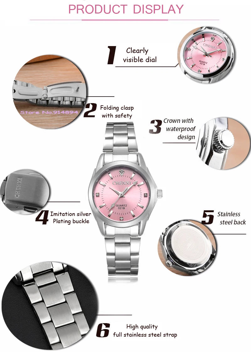 CHENXI Women's Luxury Watch - 6 Colors, Waterproof, Rhinestone Dress Watch