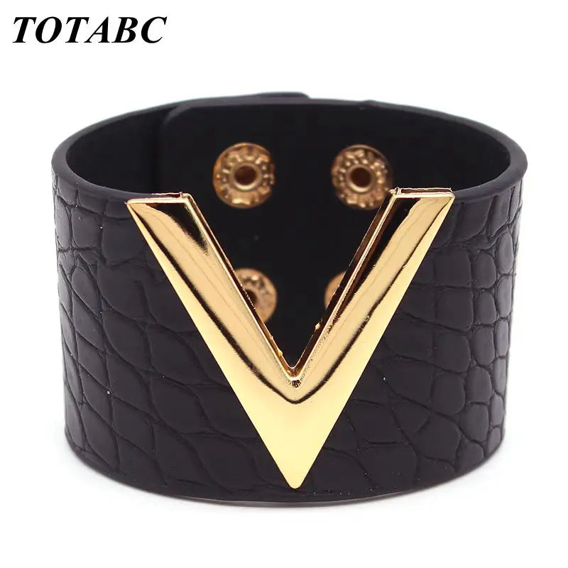 Punk Style Leather Bracelet for Women – V Word Design