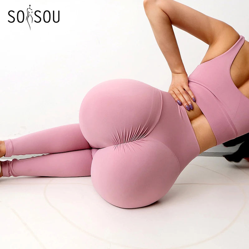 SOISOU Nylon Gym Yoga Pants – High Waist Fitness Tights