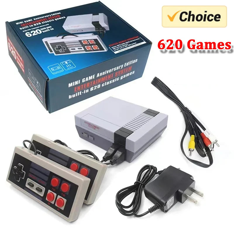 Retro Mini TV Game Console – 620 Built-in Games, Dual Controllers