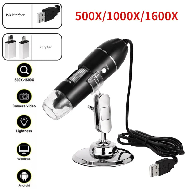 USB Digital Microscope 1600X - Compact Camera for Soldering & Repairs