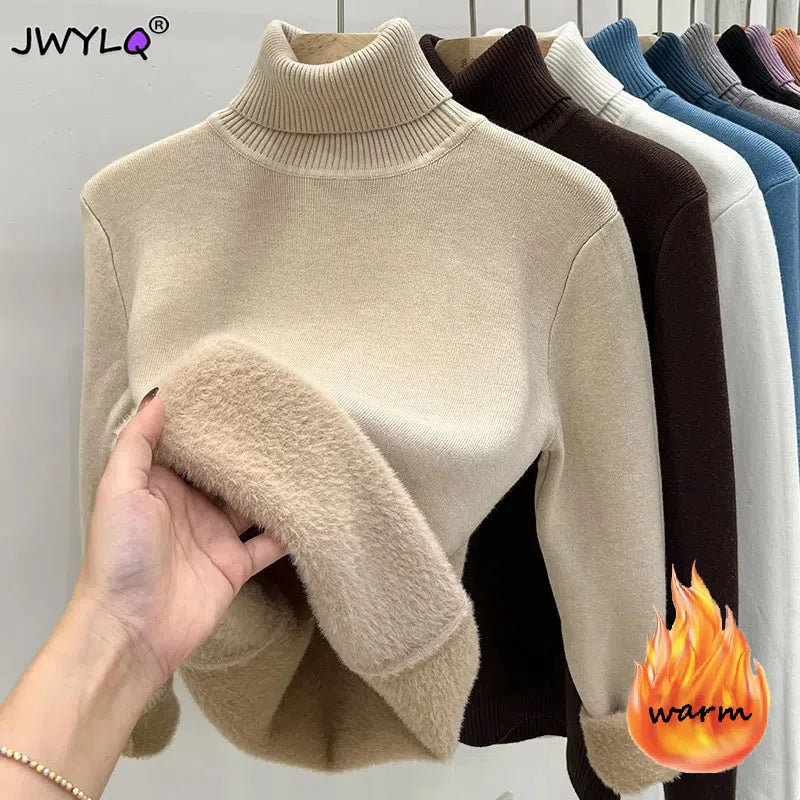 Thick Velvet Turtleneck Sweater – Warm Winter Pullover for Women