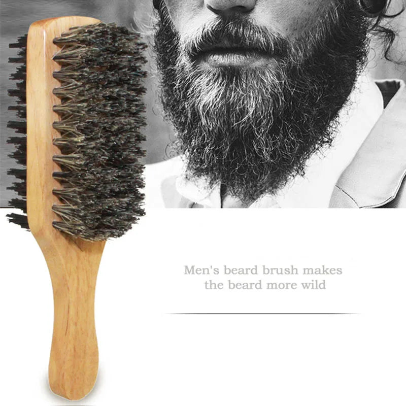 Natural Wooden Wave Brush - Dual-purpose for Beards