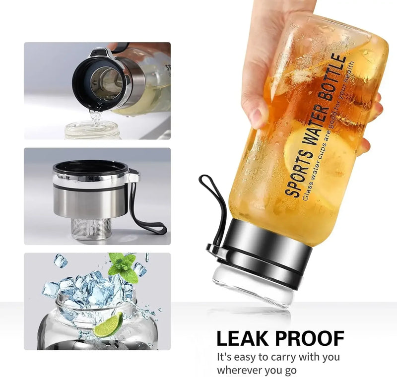 2L Large Capacity Leakproof Glass Water Bottle