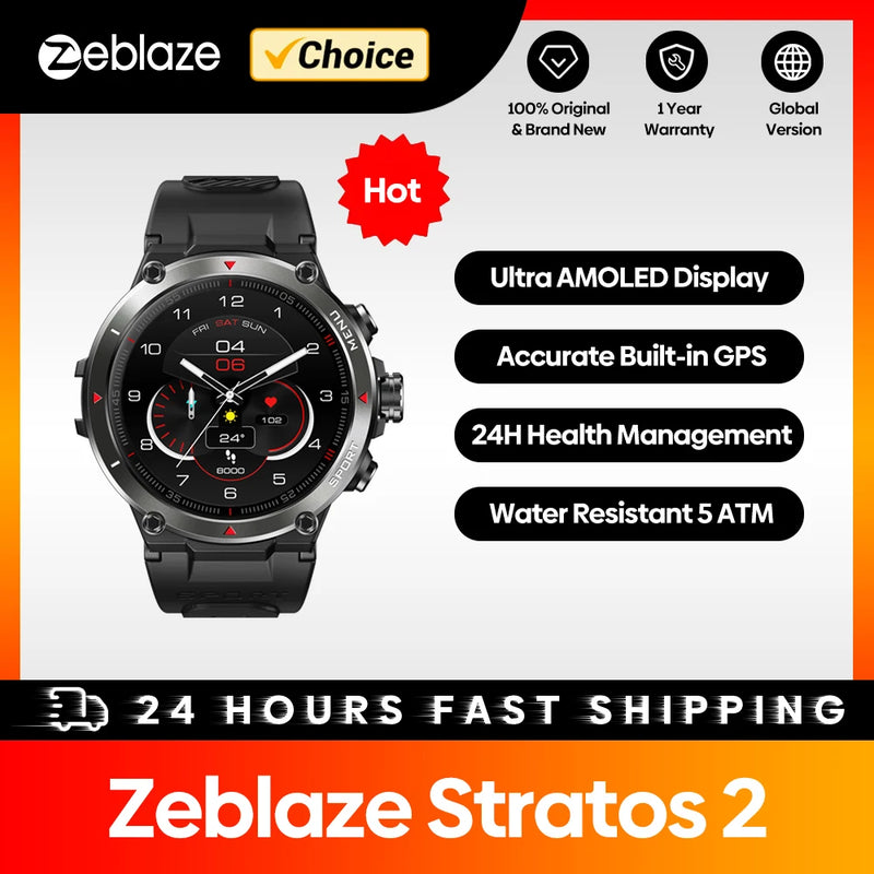 Zeblaze Stratos 2 GPS Smartwatch - 1,3" AMOLED, Monitor de saúde