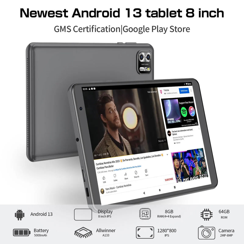 Tablet PRITOM 8" Android 13 8GB RAM e 1TB