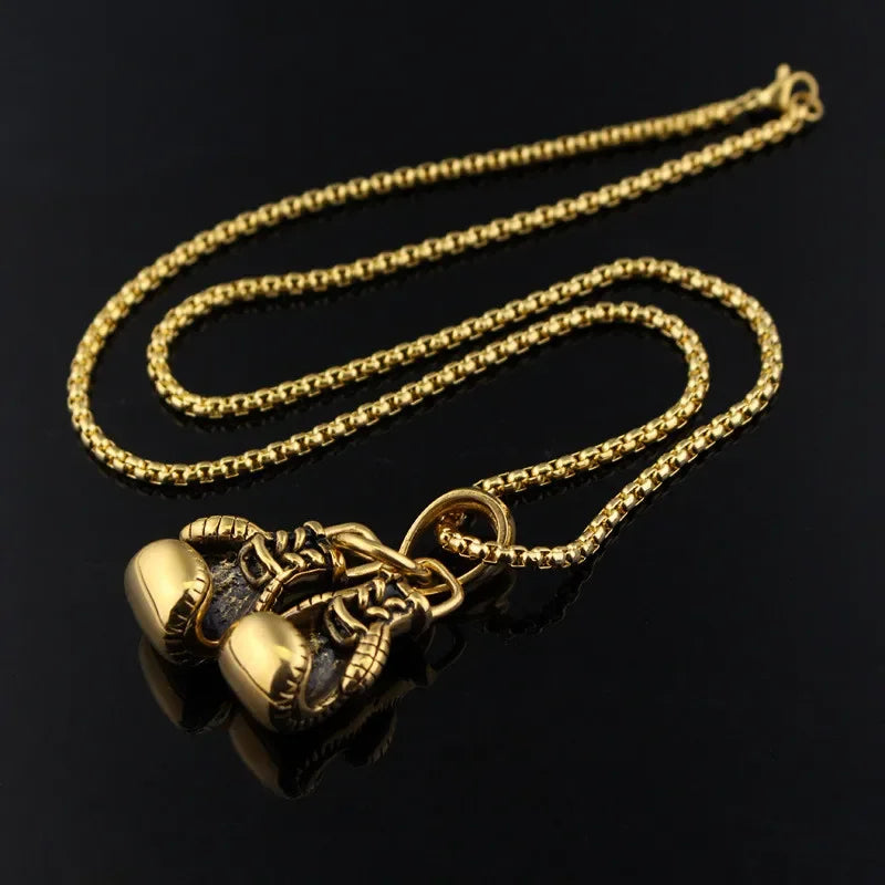 Double Boxing Glove Pendant Necklace