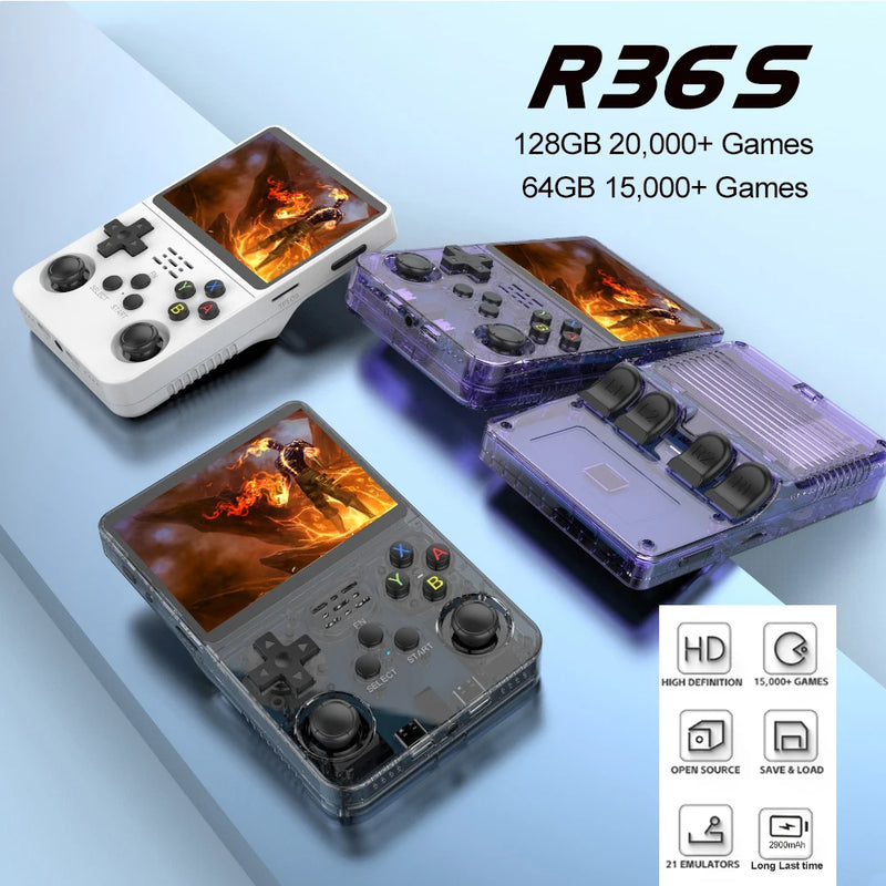 R36S Retro Handheld Game Console – Tela IPS de 3,5", 128 GB, Sistema de jogos Linux portátil