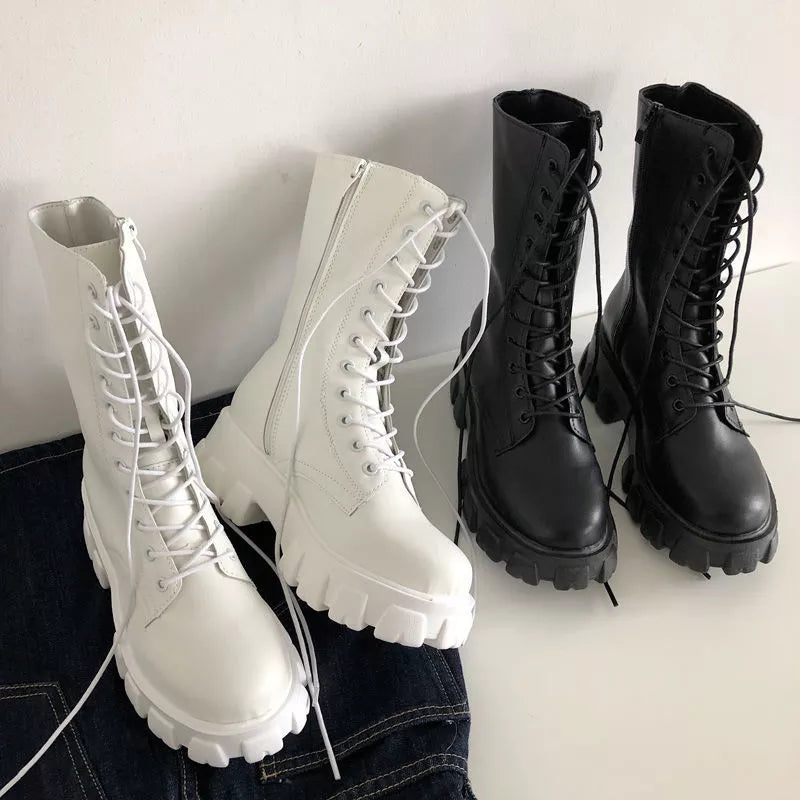 Lace-Up Mid-Calf Boots – Fashionable and Comfortable