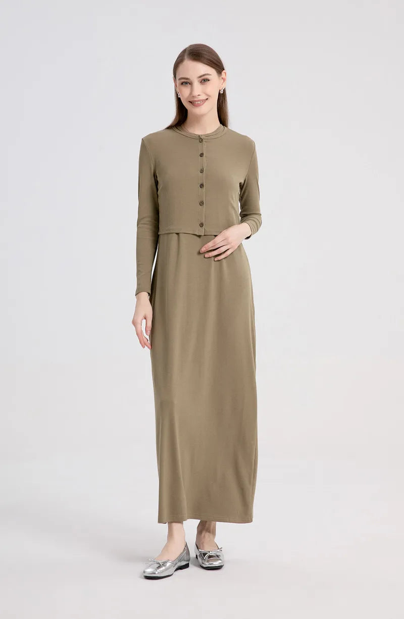 Vestido Cardigan Maxi para Mulheres – Tecido de Fibra Natural