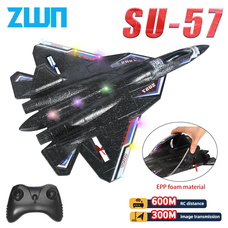 RC Plane SU-57 with LED Lights - Remote Control Airplane Glider for Kids