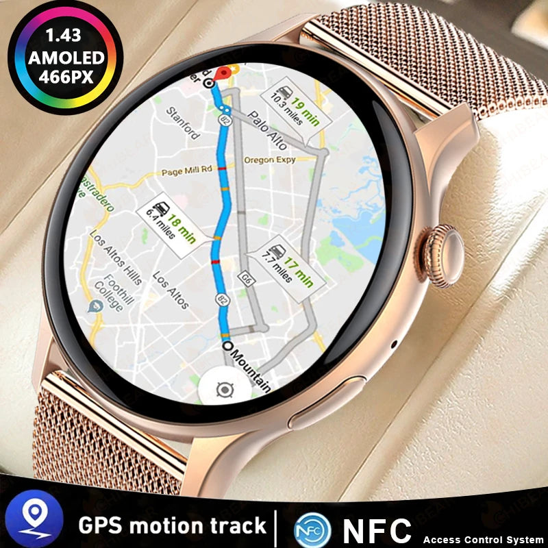 NFC GPS Smart Watch - 1.43" AMOLED, Bluetooth Call, Sports Mode