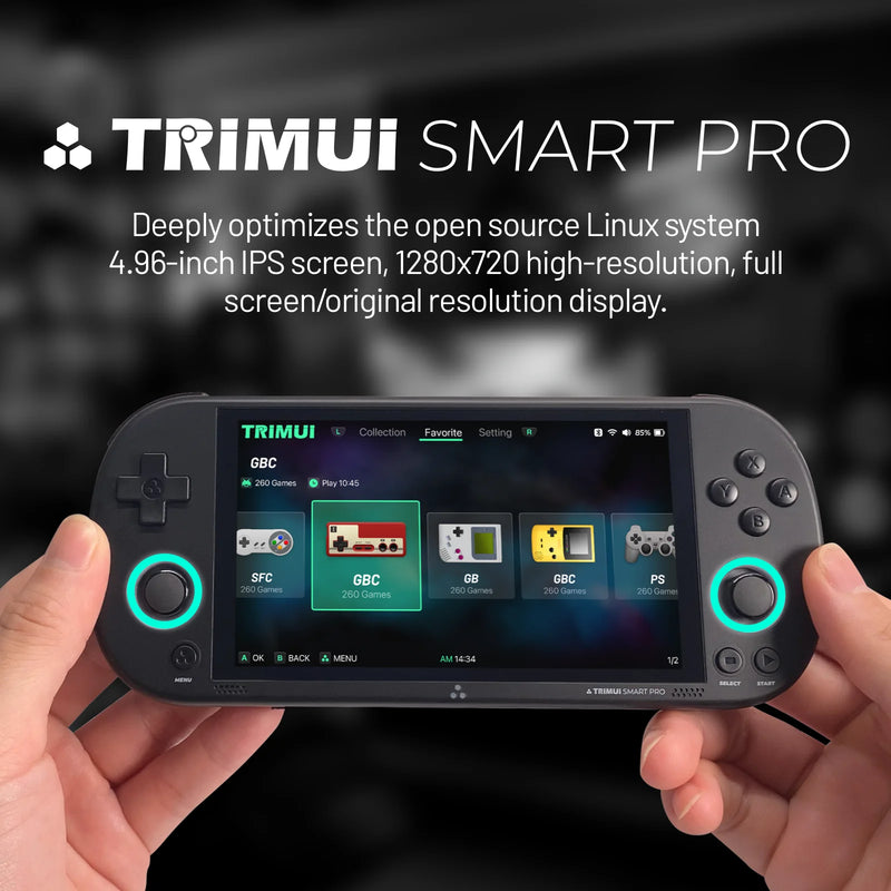 Console portátil Trimui Smart Pro – tela IPS de 4,96", sistema Linux, iluminação RGB