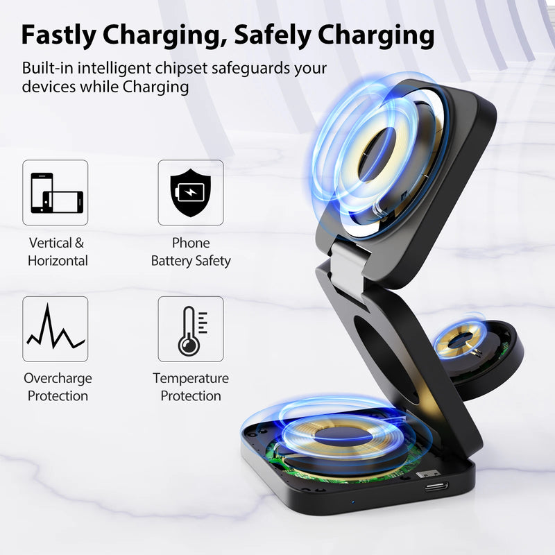 3 in 1 Portable Magsafe Wireless Charger for iPhone