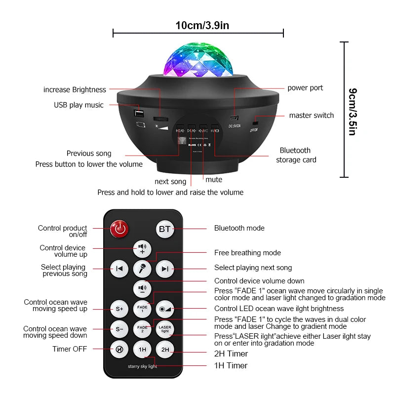 Projetor Starry Galaxy Luz noturna com alto-falante Bluetooth