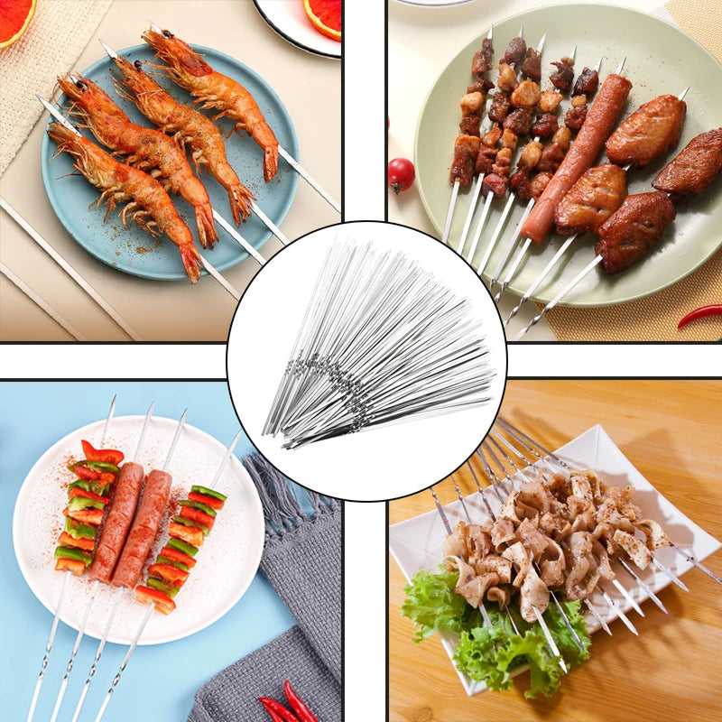 Reusable Stainless Steel BBQ Skewers for Grilling