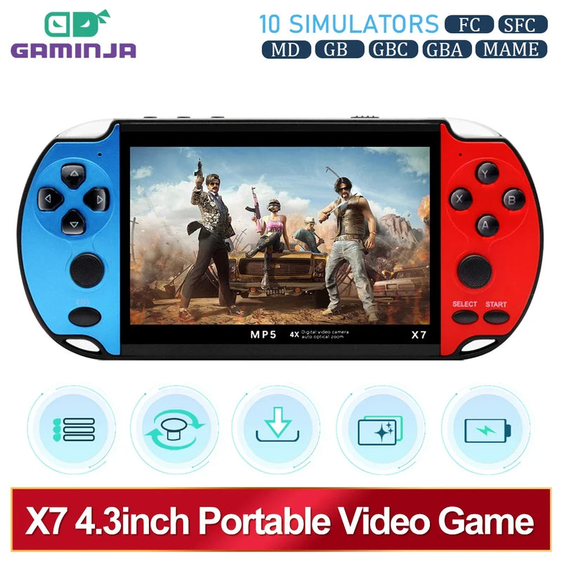 GAMINJA X7 Handheld Game Console – 4.3" IPS Screen, 10,000 Built-in Games