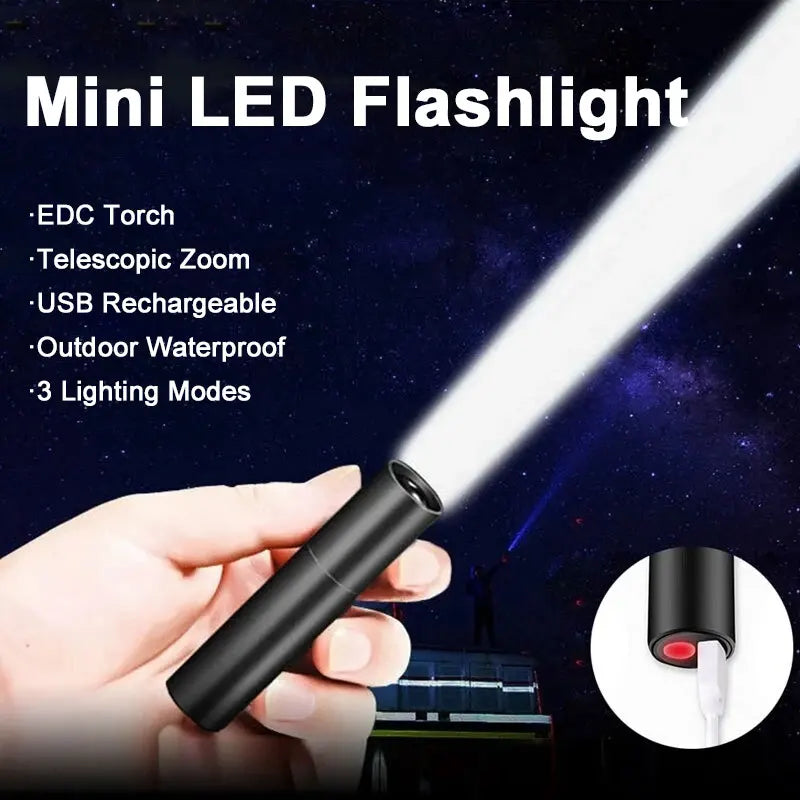 Mini USB Waterproof Flashlight – Telescopic & Portable