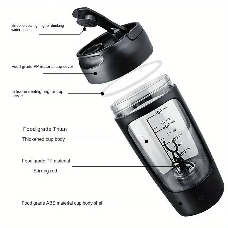 500ml Electric Shaker Bottle for Protein Mixing