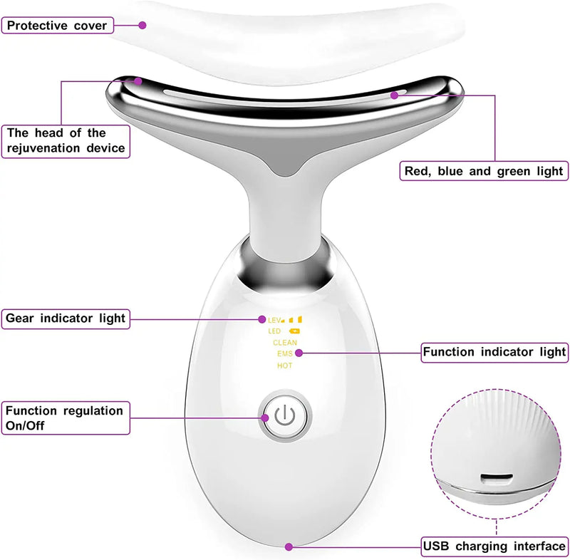 Massageador LED para pescoço e rosto - Dispositivo para endurecimento da pele