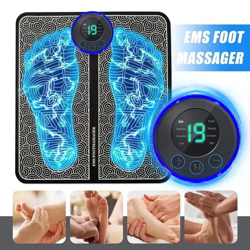 Almofada de massagem para pés recarregável USB – 8 modos e 19 níveis para relaxamento muscular