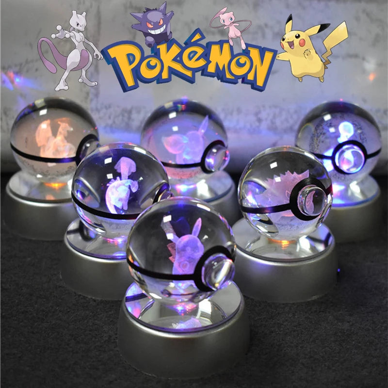 Pokemon 3D Crystal Ball Lamp - Pikachu, Mew, Gengar Statues for Kids