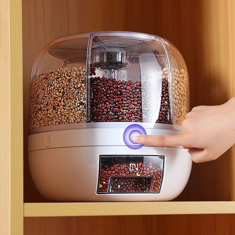 360° Rotating Rice Dispenser – Moisture-Proof, Multi-Compartment Food Storage for Grains, Beans, and Cereals