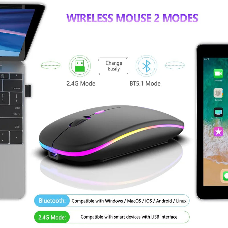 Mouse sem fio Bluetooth RGB