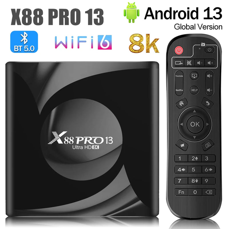 Caixa de TV inteligente X88 Pro 8K - Android 13.0, 2 GB/4 GB de RAM, 16 GB/64 GB de armazenamento