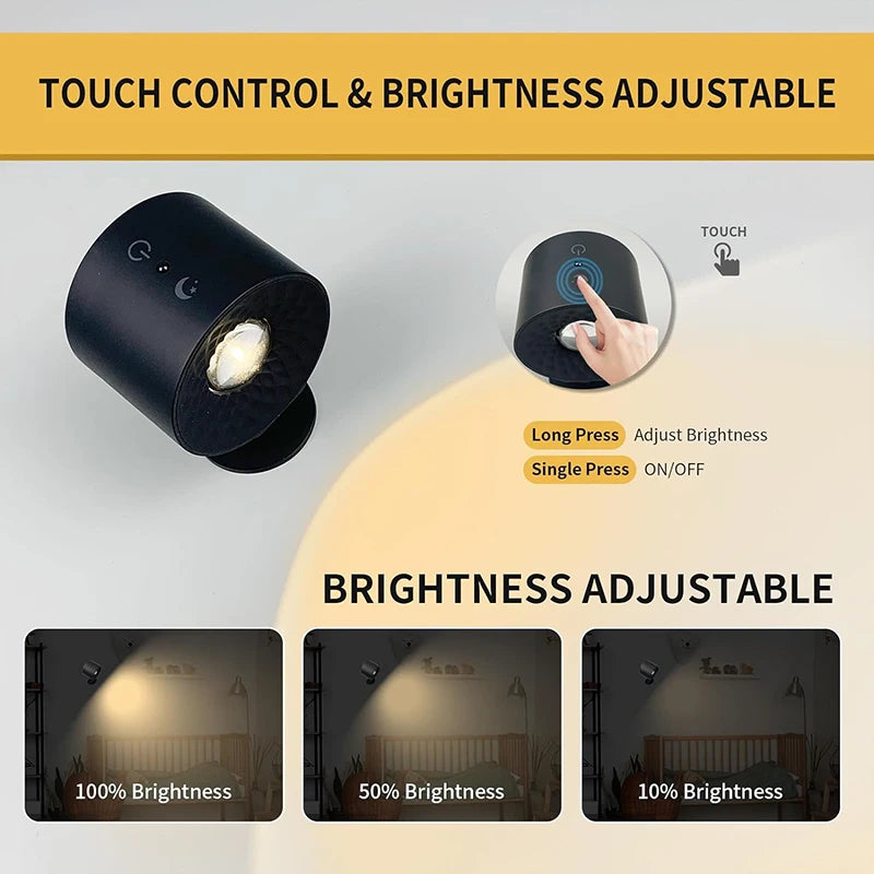 Double-Head LED Wall Lamp – Touch Control & Remote, Portable Night Light