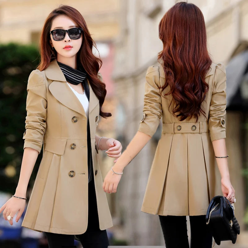 Women’s Double-Breasted Trench Coat – Autumn Windbreaker