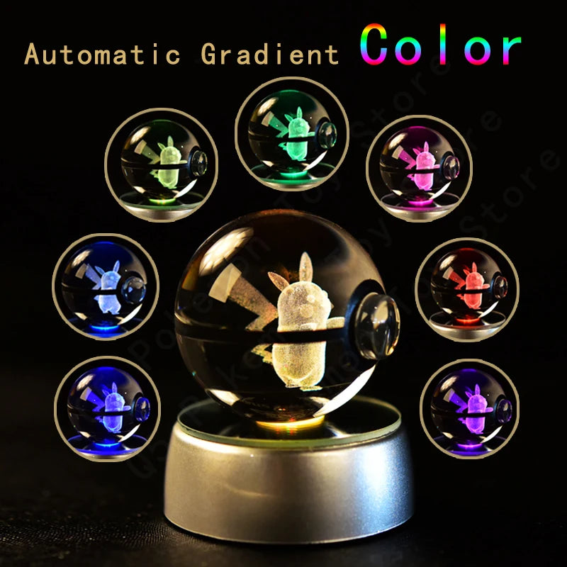 Pokemon 3D Crystal Ball Lamp - Pikachu, Mew, Gengar Statues for Kids