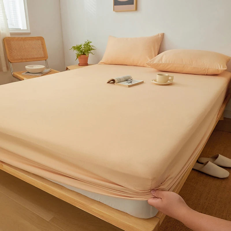 Cotton Fitted Bed Sheet with Elastic - Non-Slip Mattress Cover