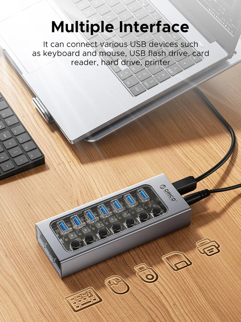 7-Port USB 3.0 Hub Splitter with Power Adapter