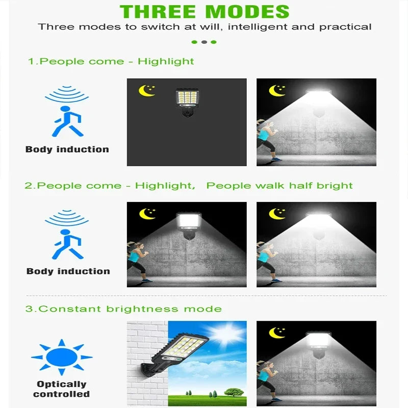 Luzes com sensor de movimento solar para segurança externa – 3 modos