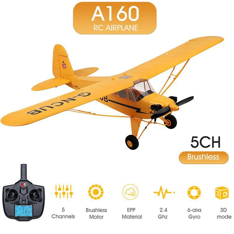 Wltoys A160 J3 RC Plane – Avião de controle remoto com motor sem escova 2.4G, pronto para voar