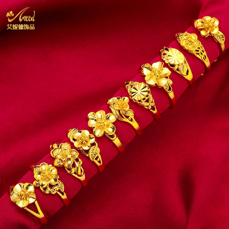 Arab Resizable Gold Flower Ring for Women – Wedding & Party Jewellery