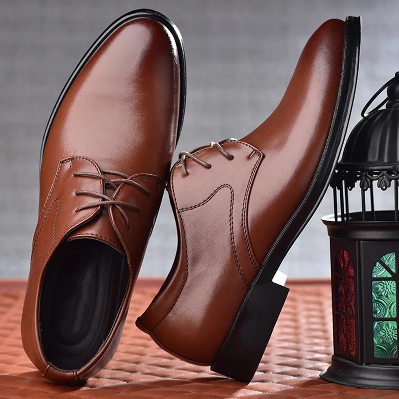 Oxfords de couro preto masculino - Sapatos formais para casamento e negócios