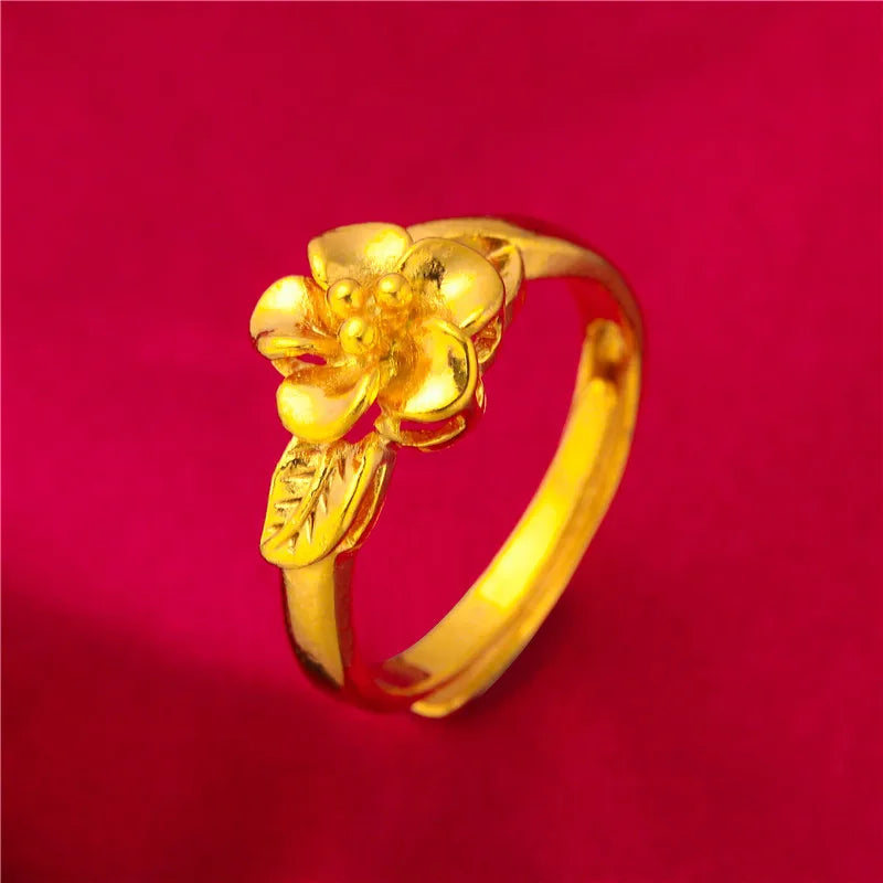 Arabischer Blumenring aus Gold mit größenverstellbarem Ring für Damen – Hochzeits- und Partyschmuck