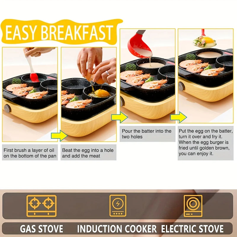 Non-Stick 4-Hole Frying Pan – Cook Perfect Eggs & Pancakes Effortlessly