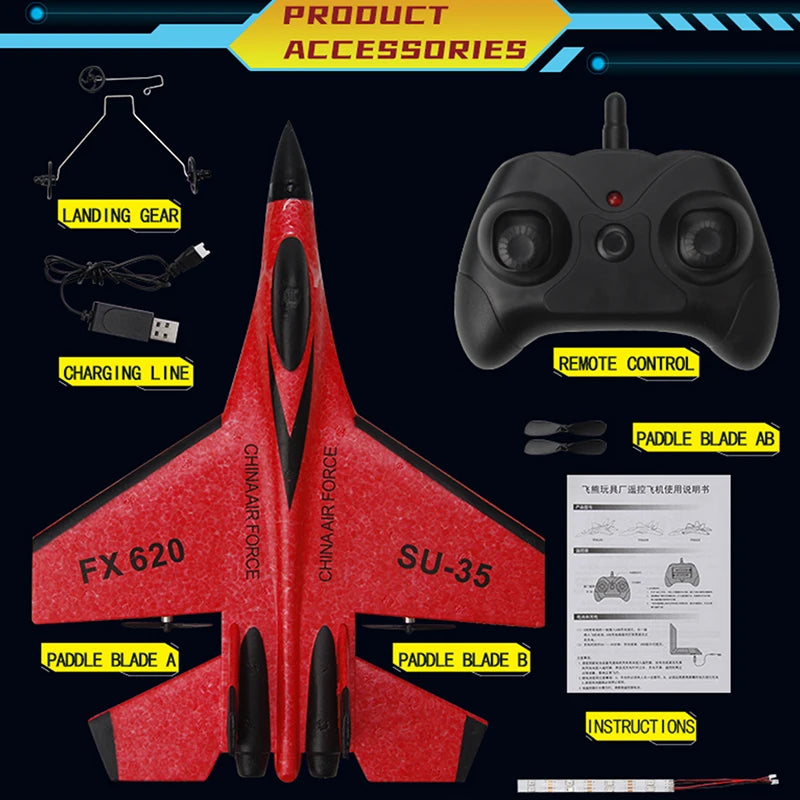 SU-35 RC Foam Fighter Plane – Planador de controle remoto 2.4G para crianças