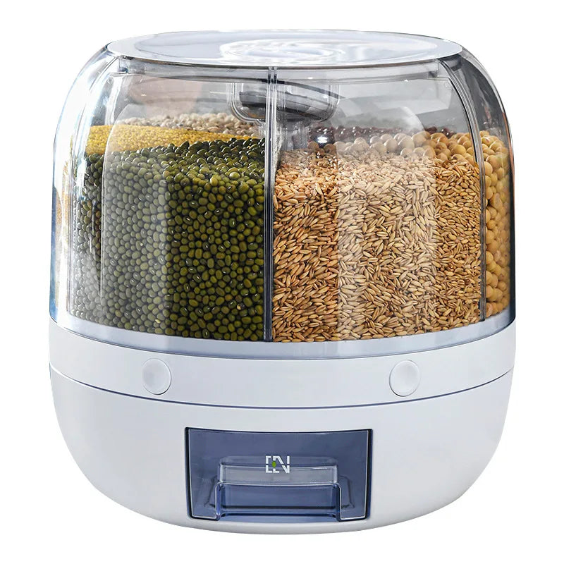 360° Rotating Rice Dispenser – Moisture-Proof, Multi-Compartment Food Storage for Grains, Beans, and Cereals