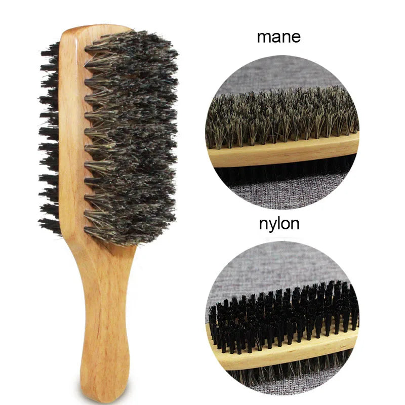 Natural Wooden Wave Brush - Dual-purpose for Beards