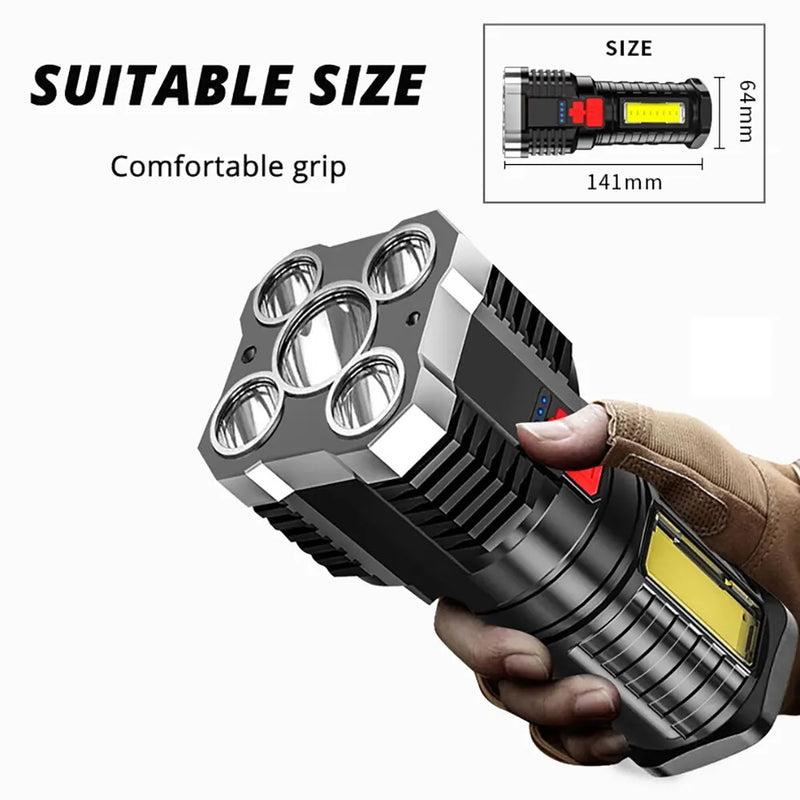 Rechargeable 5-LED Camping Flashlight with Side Light