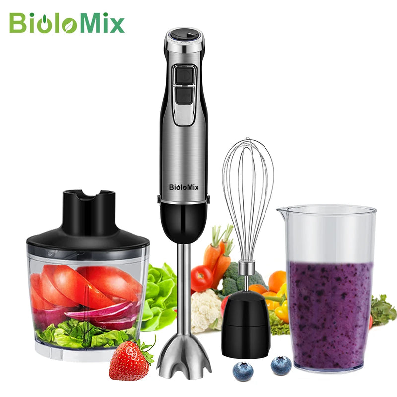 Liquidificador de mão de alta potência 4 em 1 BioloMix com picador e copo para smoothie