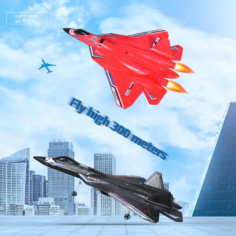 RC Plane SU-57 with LED Lights - Remote Control Airplane Glider for Kids