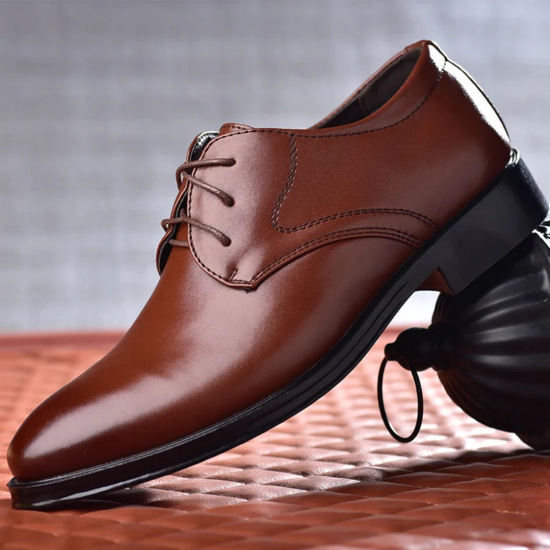 Oxfords de couro preto masculino - Sapatos formais para casamento e negócios