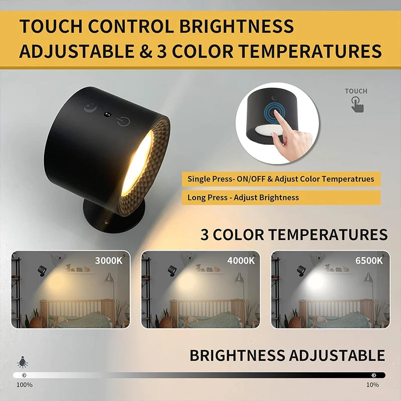 Double-Head LED Wall Lamp – Touch Control & Remote, Portable Night Light