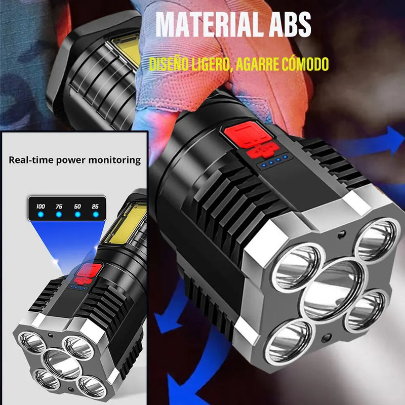 Lanterna de acampamento recarregável de 5 LEDs com luz lateral