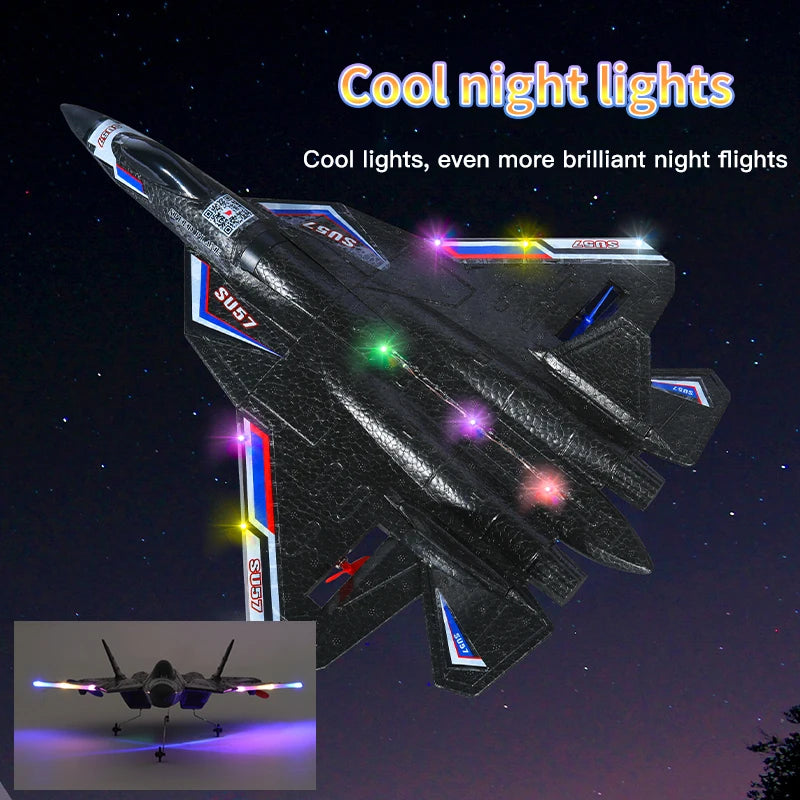 RC Plane SU-57 with LED Lights - Remote Control Airplane Glider for Kids